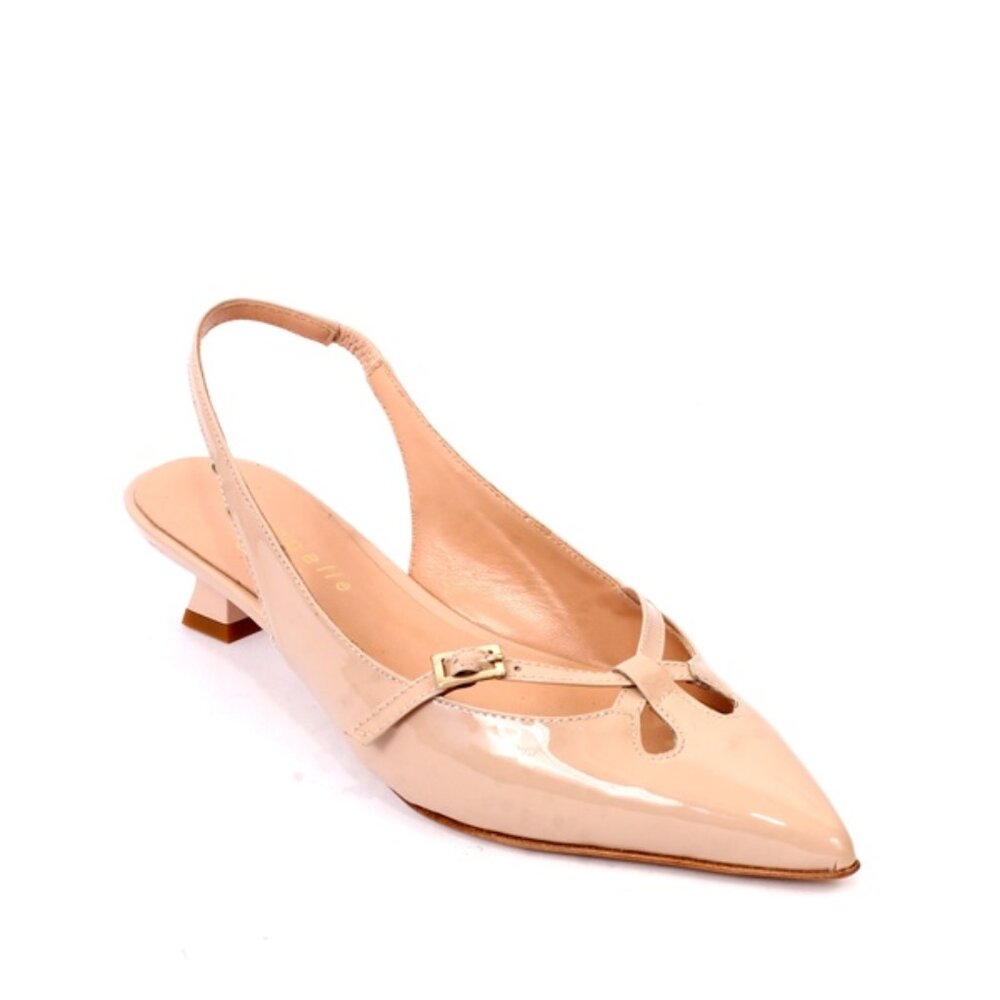 Isabelle 524 Beige Leather Slingbacks Pointy Heel Sandal Pumps